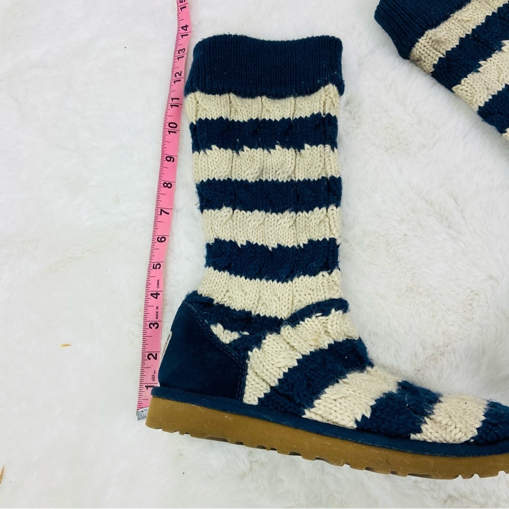 UGG Navy & cream Striped Knit Boots cable-knit upper and a shearling-lined base - Picture 3 of 14